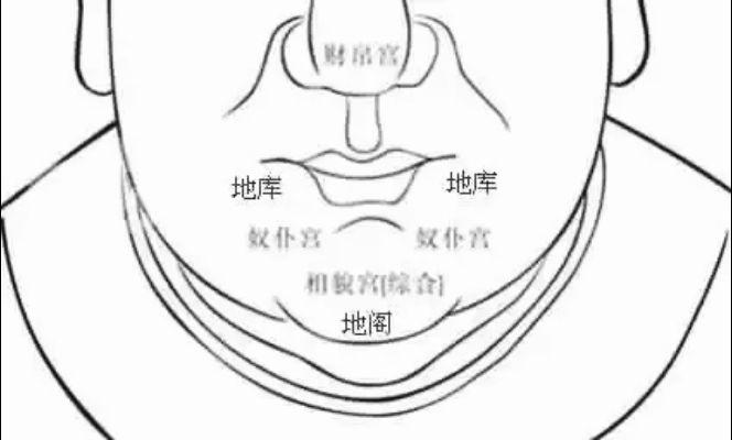 奴仆宫：嘴巴两边的下面，居于地阁，接连水星，即由承桨处引出一条横线，这一部位称为
