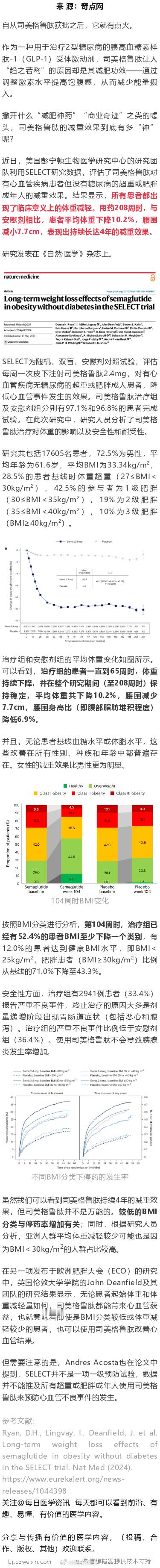 《自然·医学》：“减肥神药”用4年会怎样？近2万人大型临床试验结果显示，减重效果
