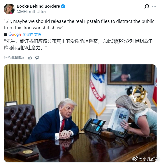 有欧洲博主嘲讽：“先生，或许我们应该公布真正的爱泼斯坦档案，以此转移公众对伊朗战
