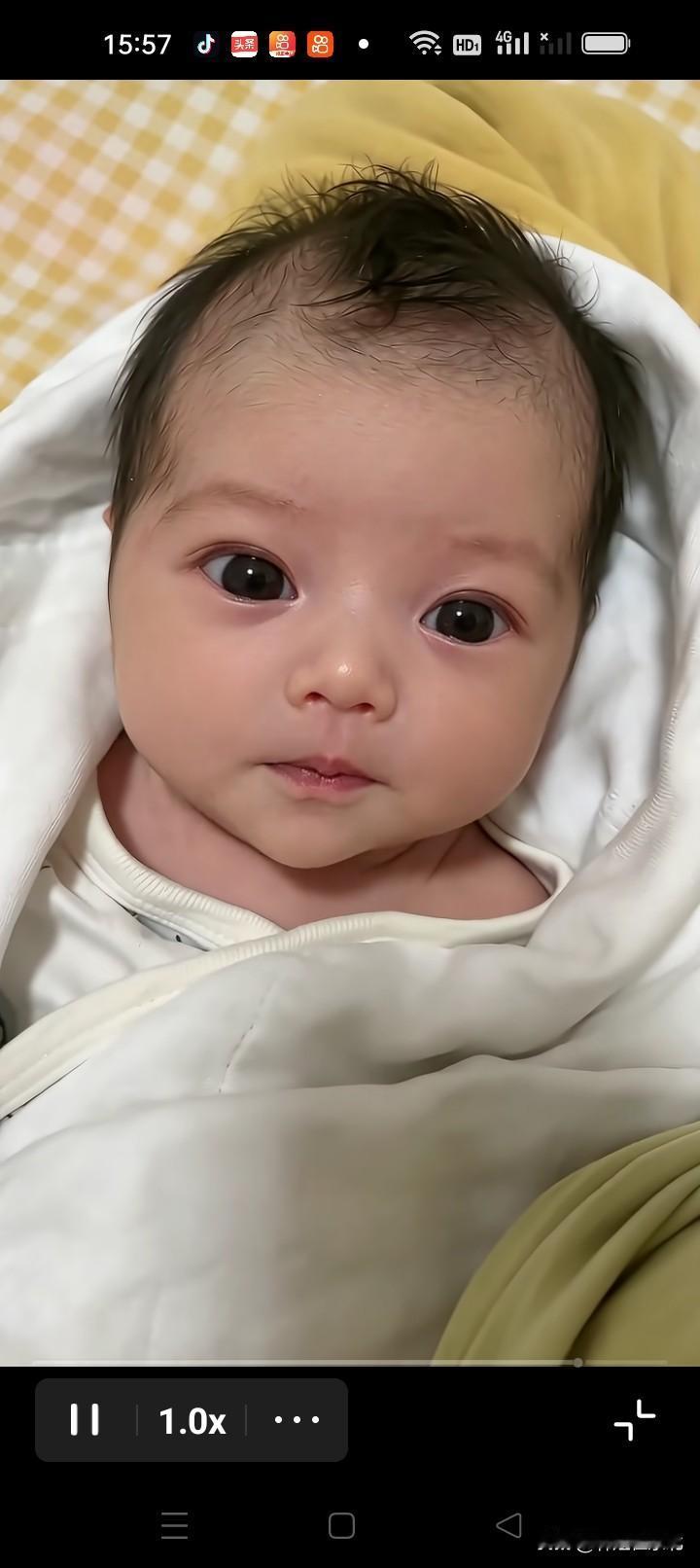宝宝太可爱了，两个黑葡萄似的大眼睛，忽搧忽搧的，小小的红嘴唇，一动一动的，在加上