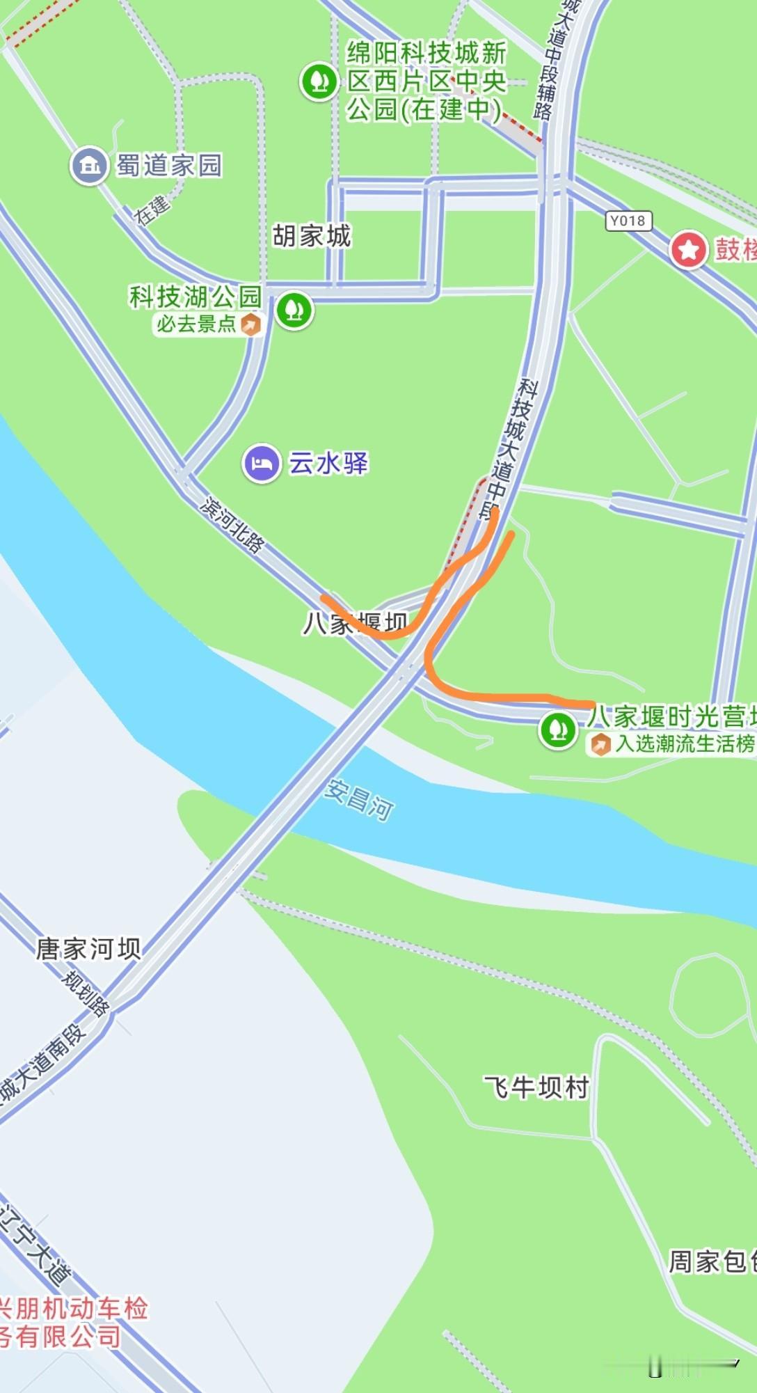 在八家堰位置，急需修打通科技城大道与滨河北路之间的连接线。随着熊猫基地的开通，从
