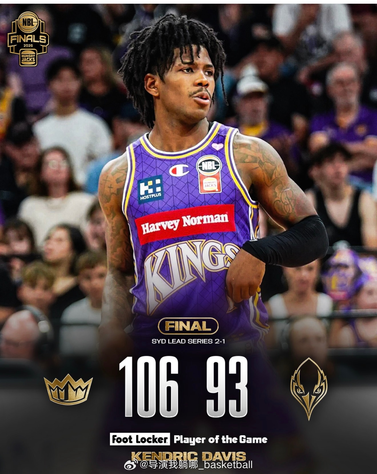 肯德里克·戴维斯砍下34分15助攻带领悉尼国王大比分2比1领先阿德莱德，他们距离