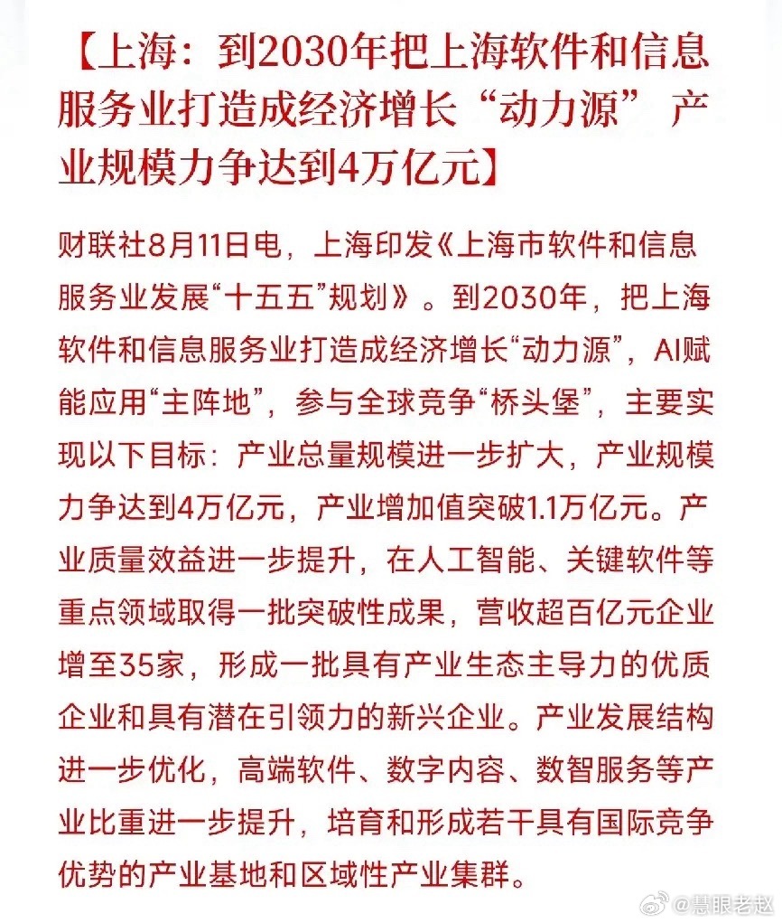 傍晚上海重磅产业规划落地，瞄准AI软件应用赛道，给算力、具身智能、Token经济