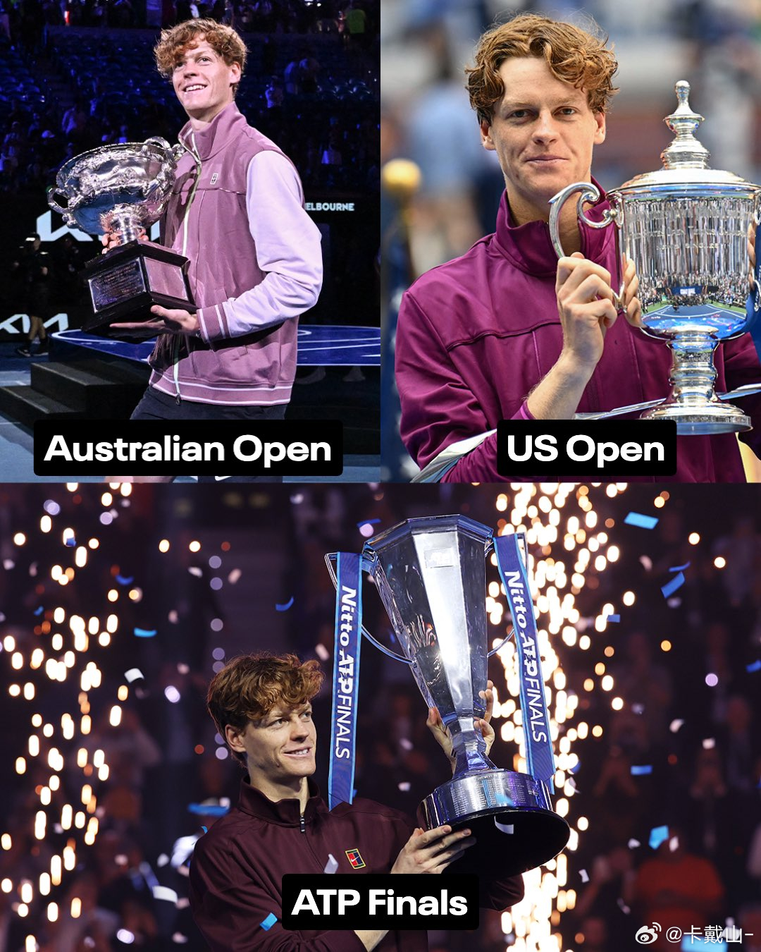 辛纳现在已经赢得了所有大型硬地网球冠军😳他是完成这项壮举的最年轻的人🔥澳网 