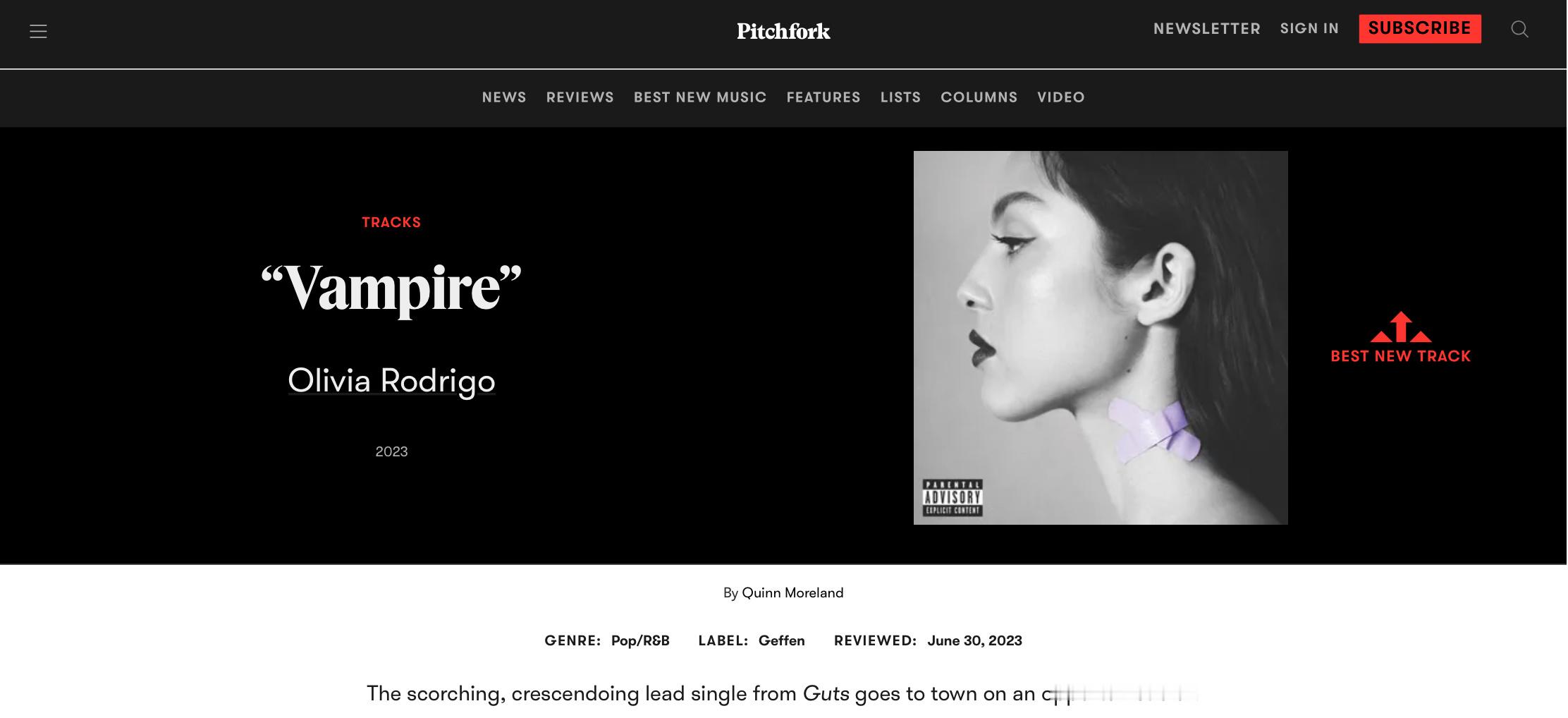 【乐评历史】乐评机构 Pitchfork 为 Olivia Rodrigo 评价