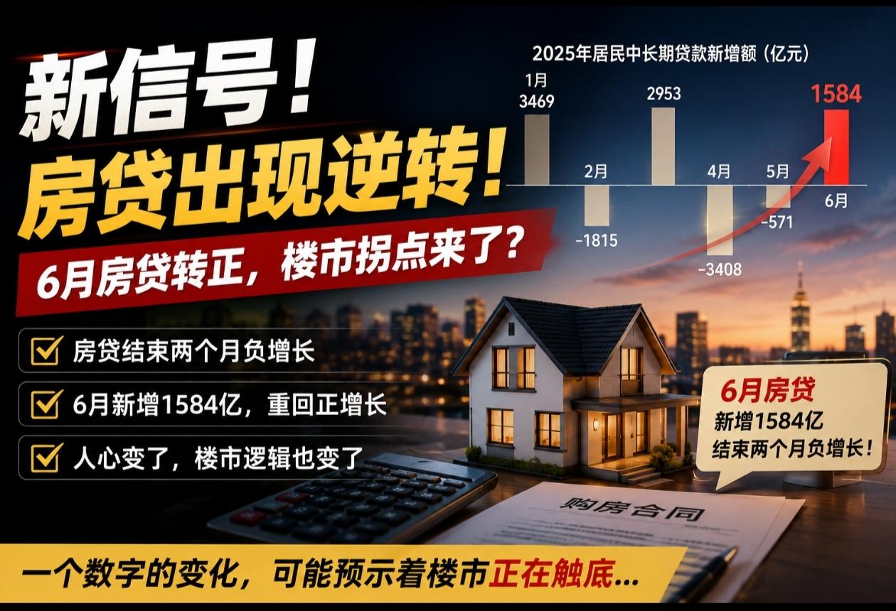 6月份，居民中长期贷款新增1584亿元，结束了连续两个月负增长。与此同时，新建商