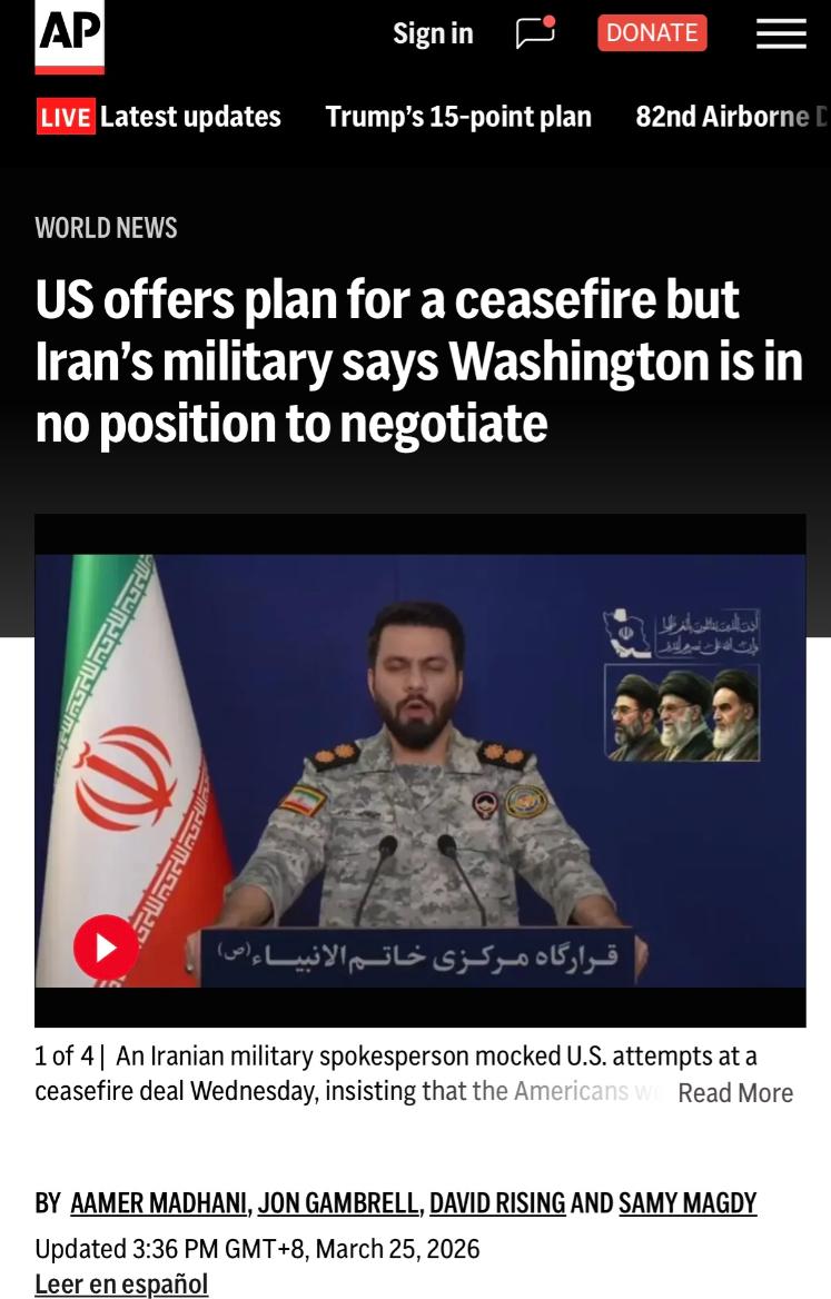 美联社：伊朗军方嘲讽特朗普美伊谈判的言论！

美联社阿联酋迪拜3月25日电：一名