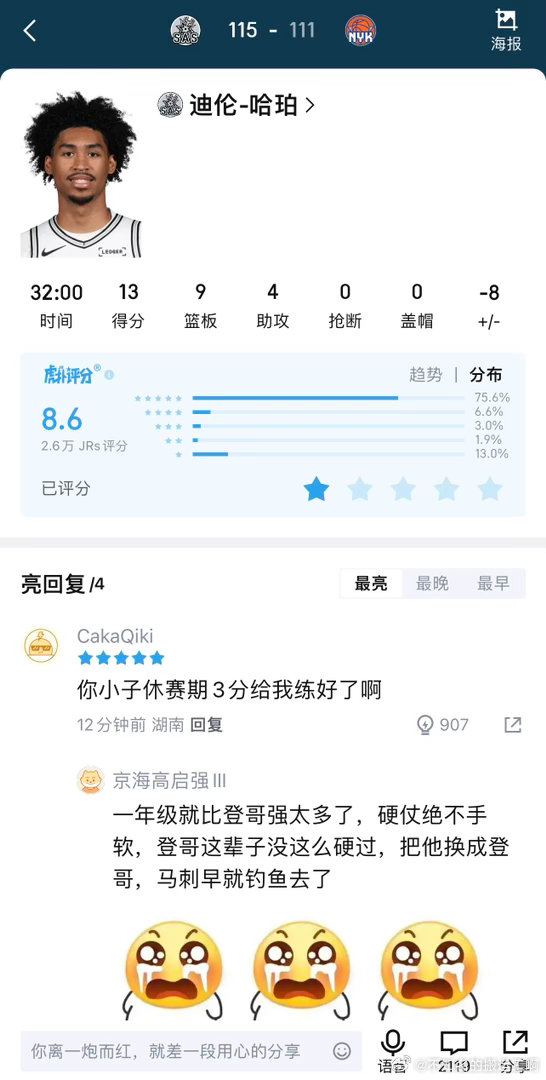 NBA  结合效率和观感，这评分简直幽默，这把属于攻不进防不了的一天 