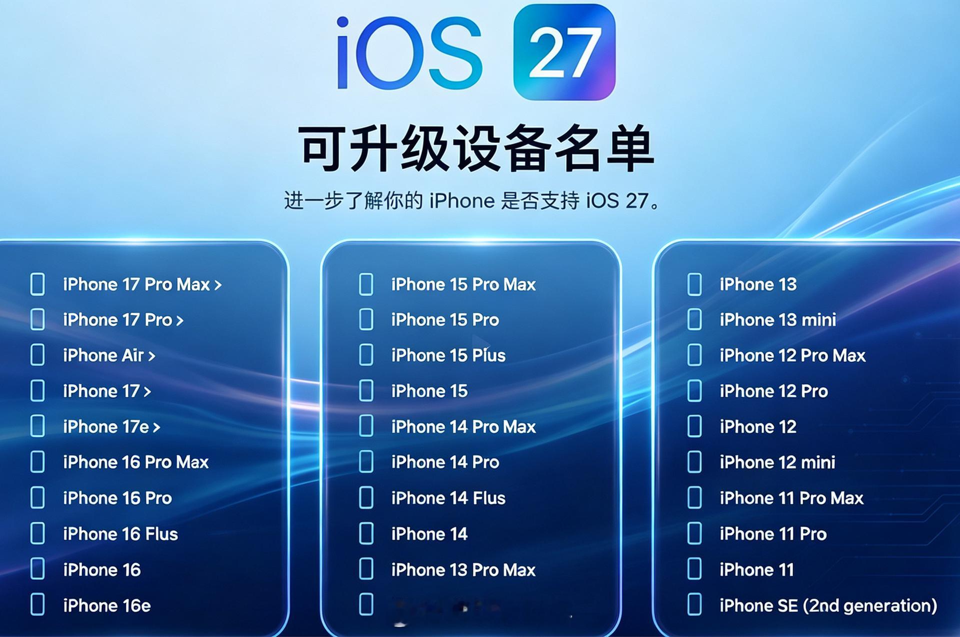 iOS27正式版推送 苹果确认，iOS 27正式版将于9月15日凌晨1点全量推送