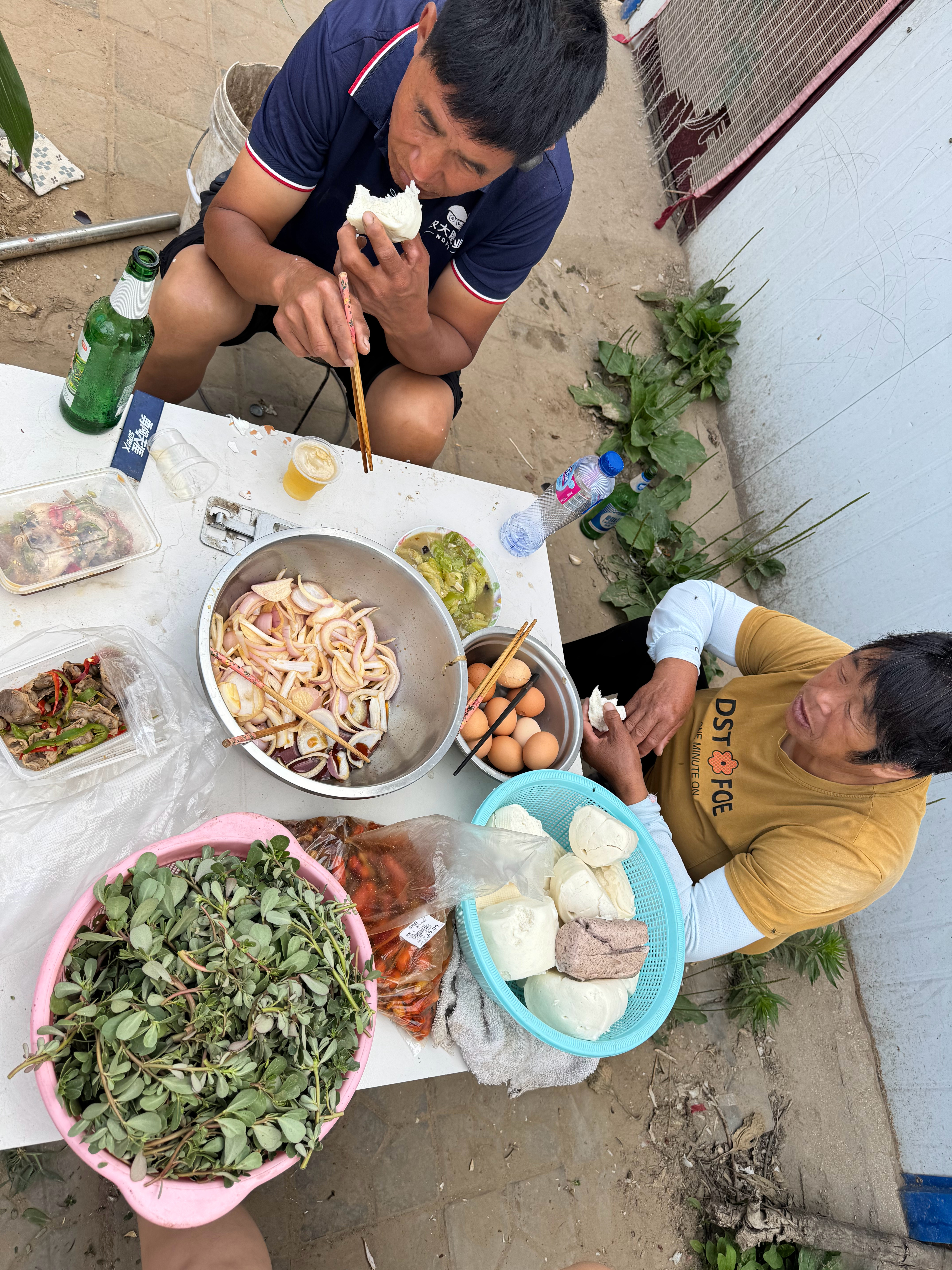 吃早饭，爸爸就喝了一瓶雪花啤酒，等会他要下地拉麦秸杆 ​​​