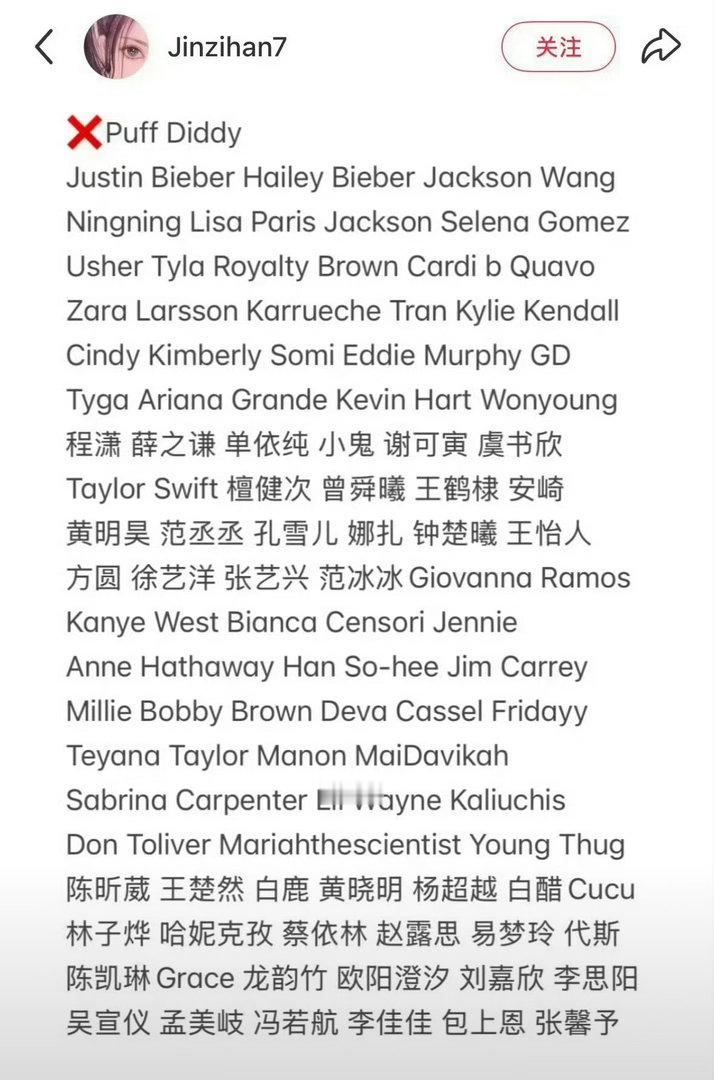 金子涵发的明星名单，点了好多人的名字。她到底咋了？不能直接说吗？一直这样以后说啥