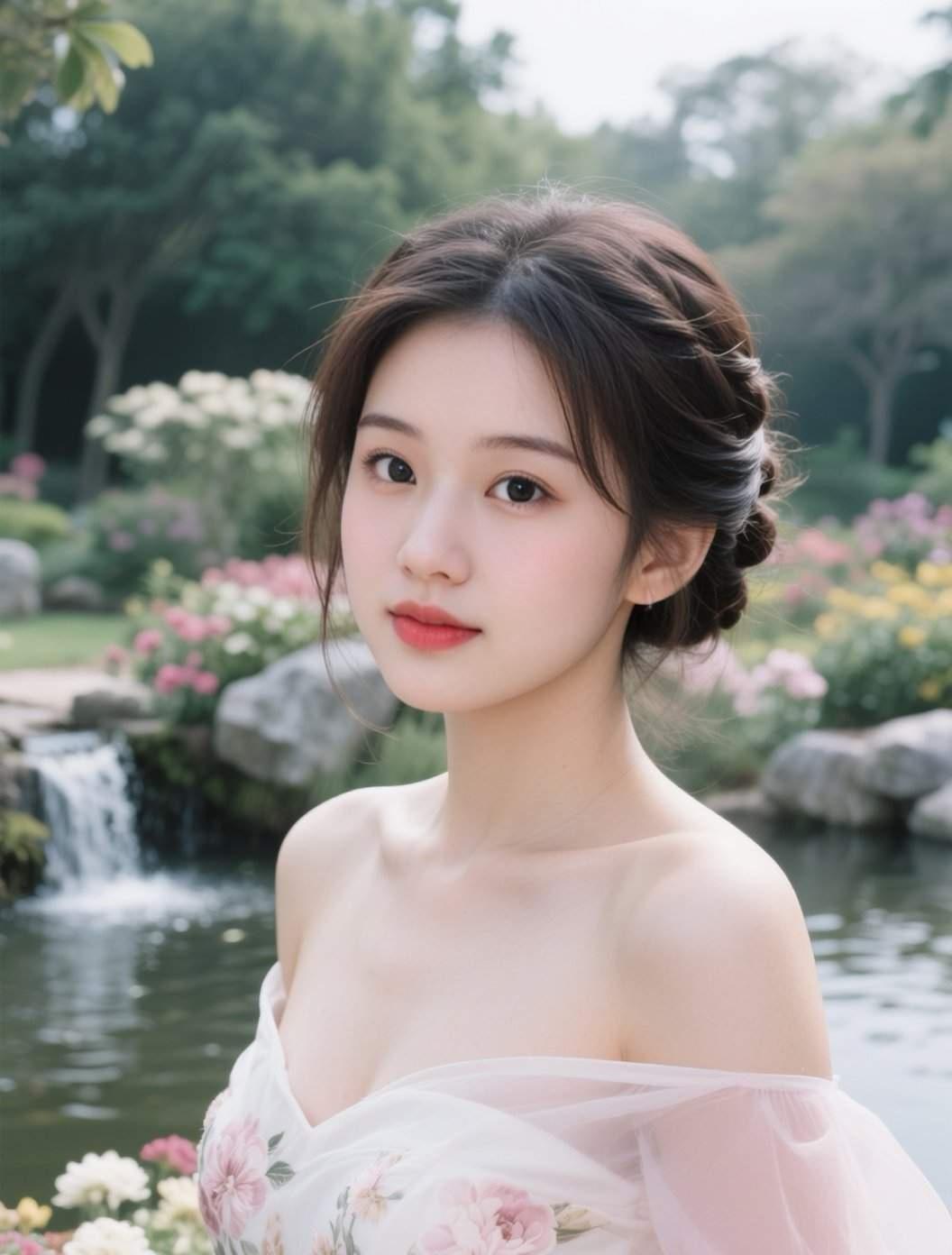 笑靥如花，肤如凝脂透着灵动与温柔，宛如画中走出的仙子般令人心动