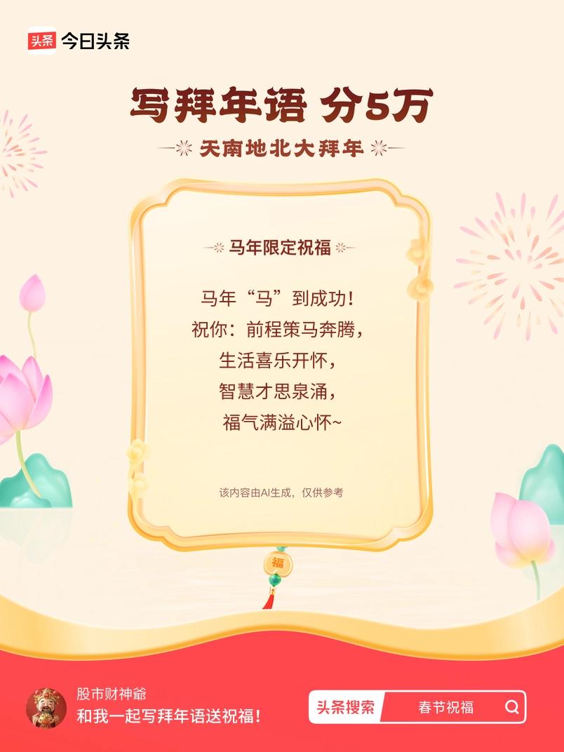 写拜年语送祝福新春拜年送祝福！我的祝福是：“马年“马”到成功！祝你：前程策马奔腾