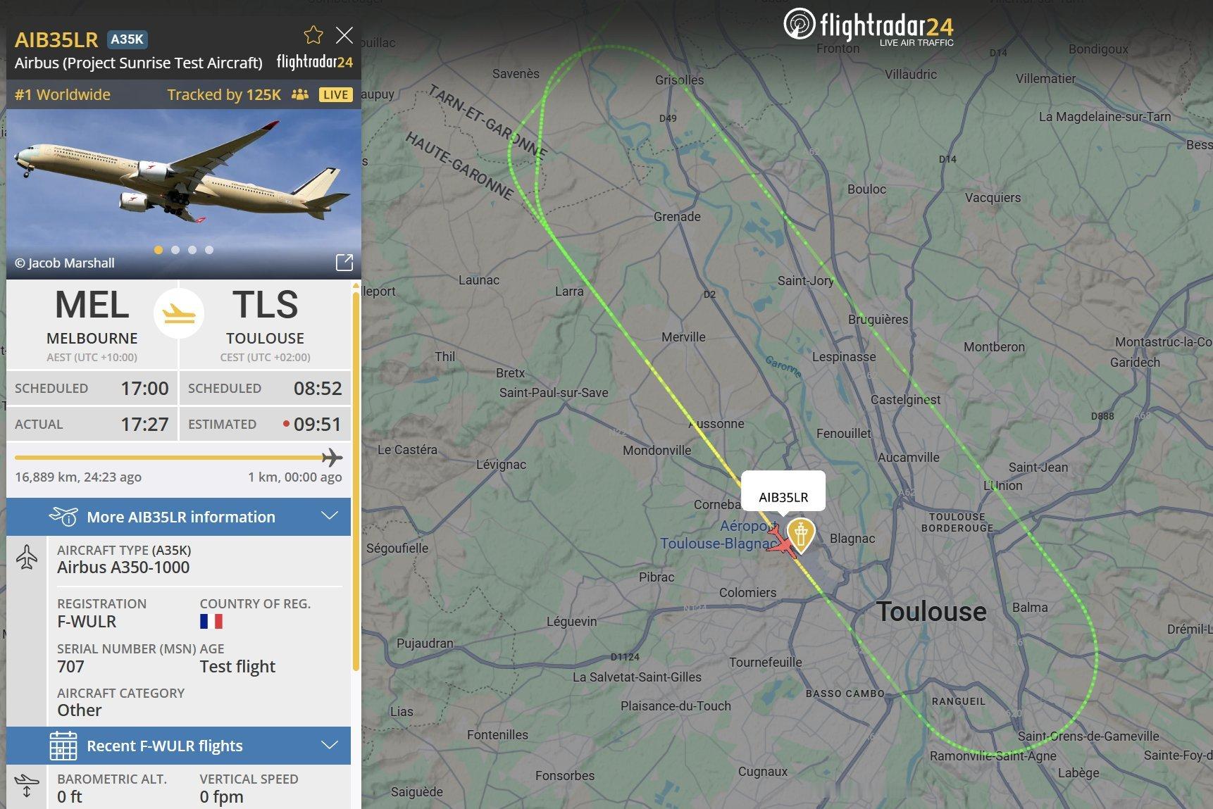 属于空客A350-1000ULR的“24耐”，达成~从墨尔本起飞后跨域太平洋和大