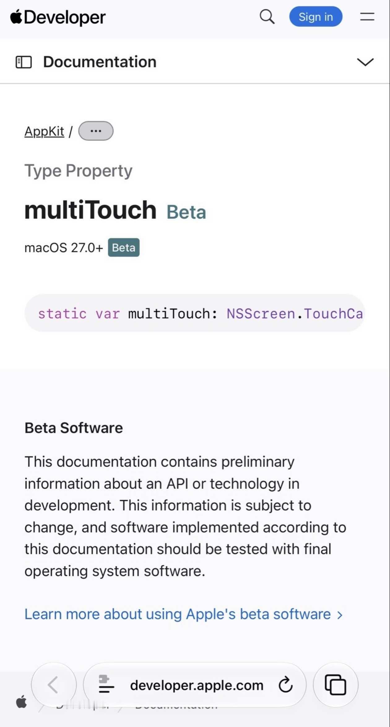 macOS 27的AppKit 加入了多点触摸API
支持触摸屏的Mac产品可能