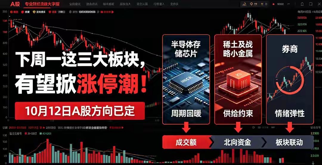 10月12日周一前瞻！三大核心板块蓄势待发，短期行情方向明确周末多重产业利好叠加