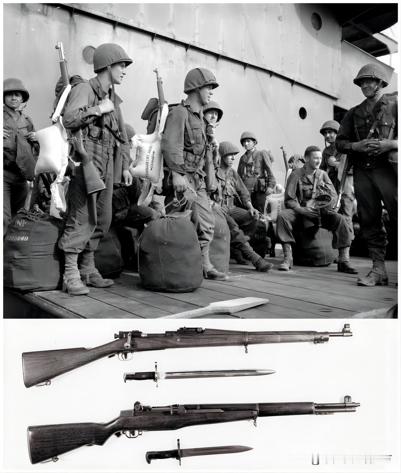 1943年11月，抵达澳大利亚的美军第32步兵师。大家可以看到左侧前排的2名美军