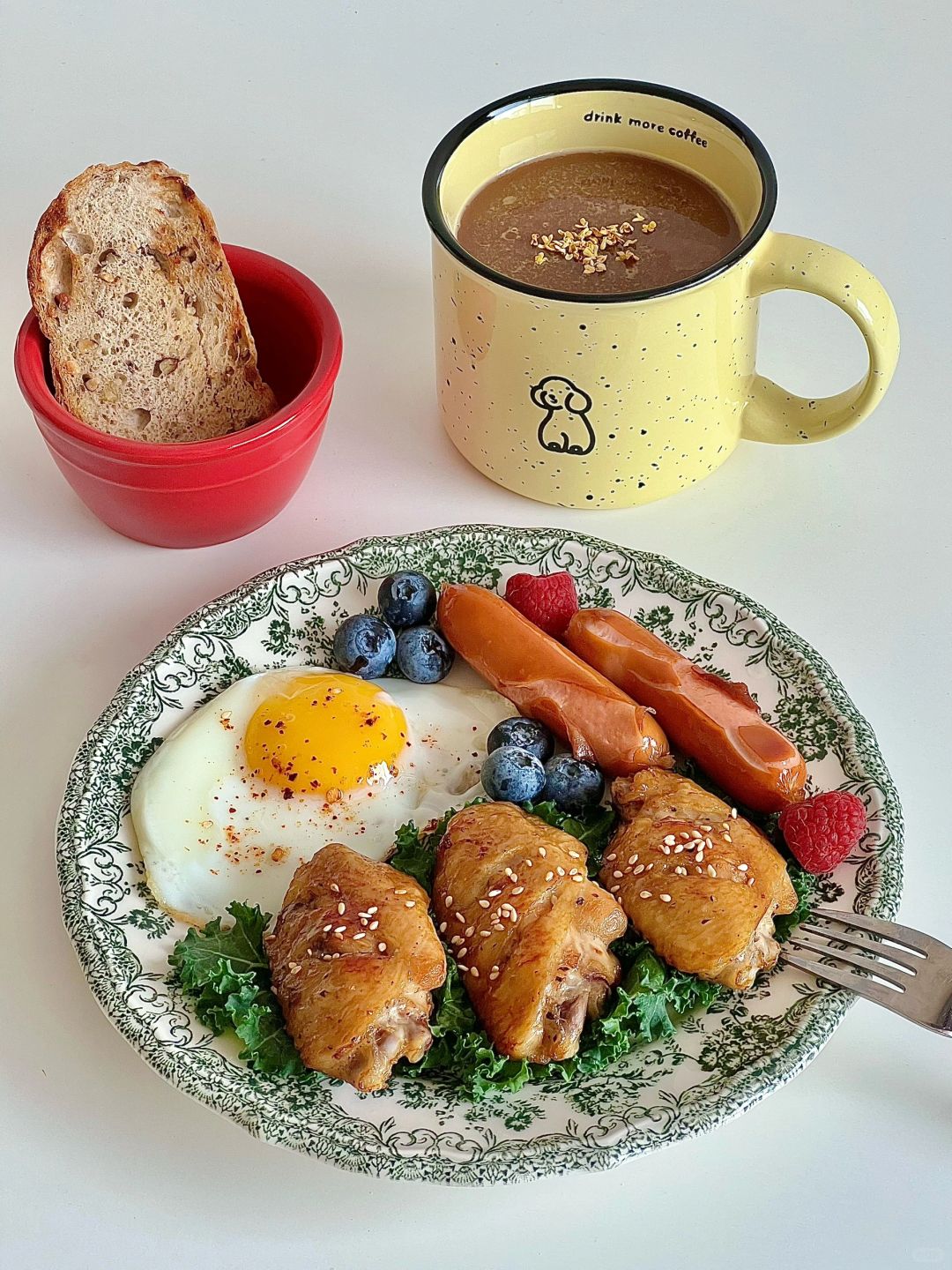 一人食早餐｜蜜辣烤鸡翅🍯&桂花橄榄汁美式☕️