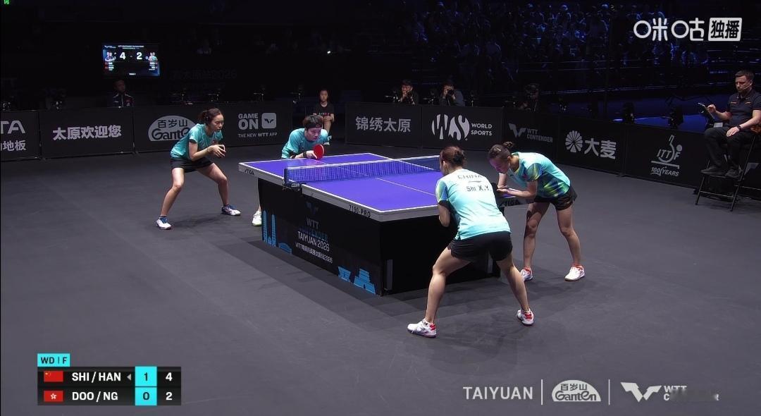 第一个双冠王石洵瑶（混合双打、女双）！
石洵瑶/韩菲儿3：1（11-6；11-4