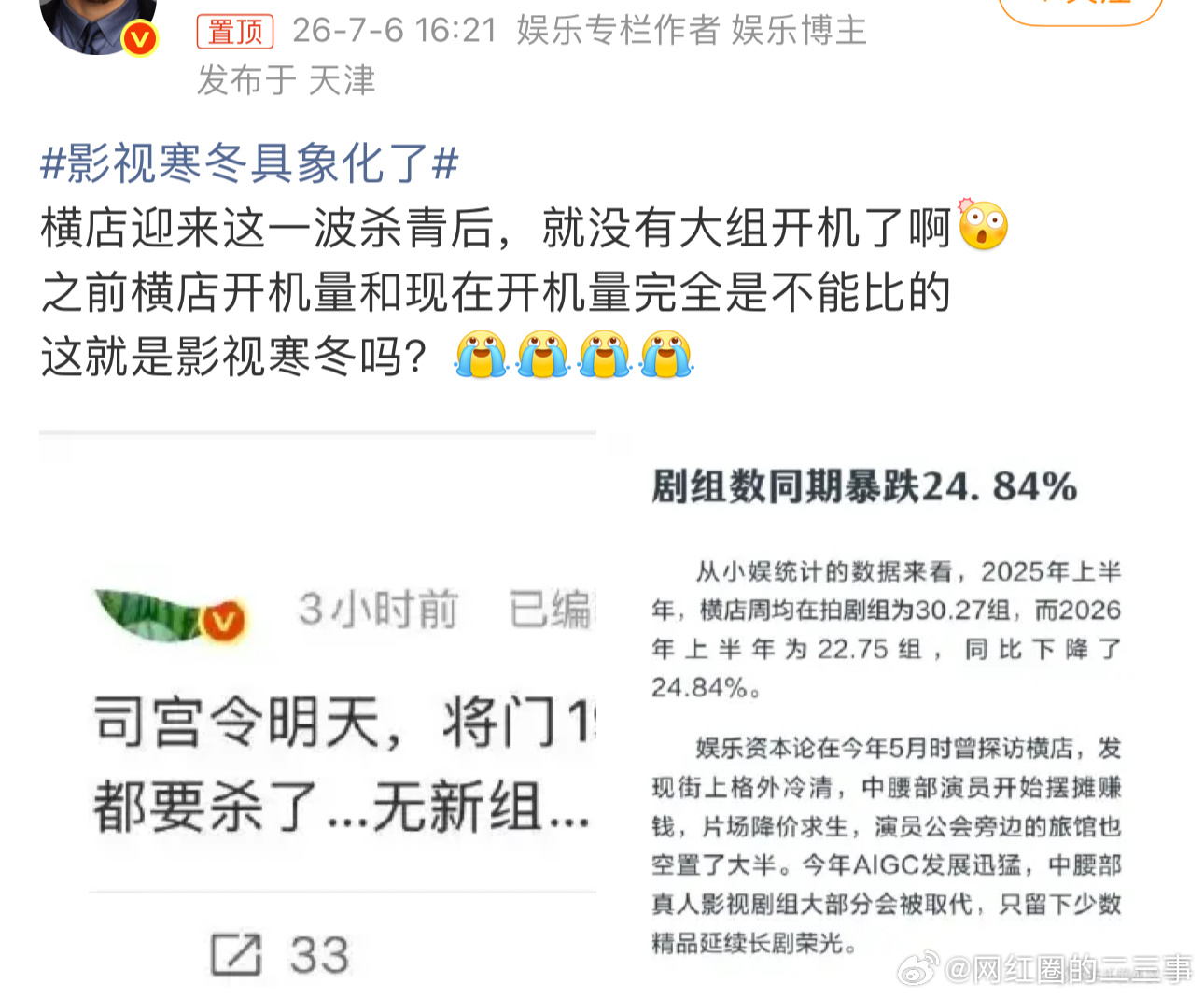 影视寒冬具象化了长剧近些年一直半死不活，之前是短剧冲击长剧市场，现在是AI剧冲击