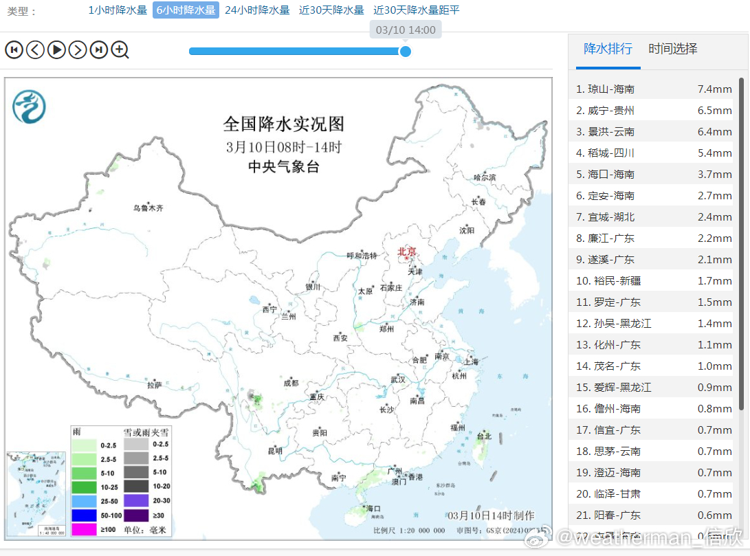 【雨雪】今天白天我国雨雪缩减，北方大部到江南多地，晴天为主。在海南广东云南等地出