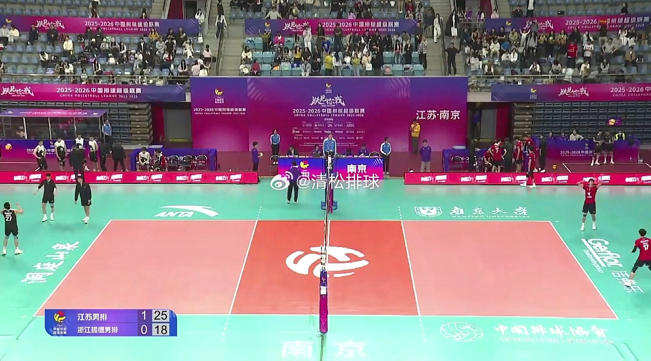 2025-2026中国男排超级联赛升降挑战赛江苏vs浙江振德第一局：25-18大
