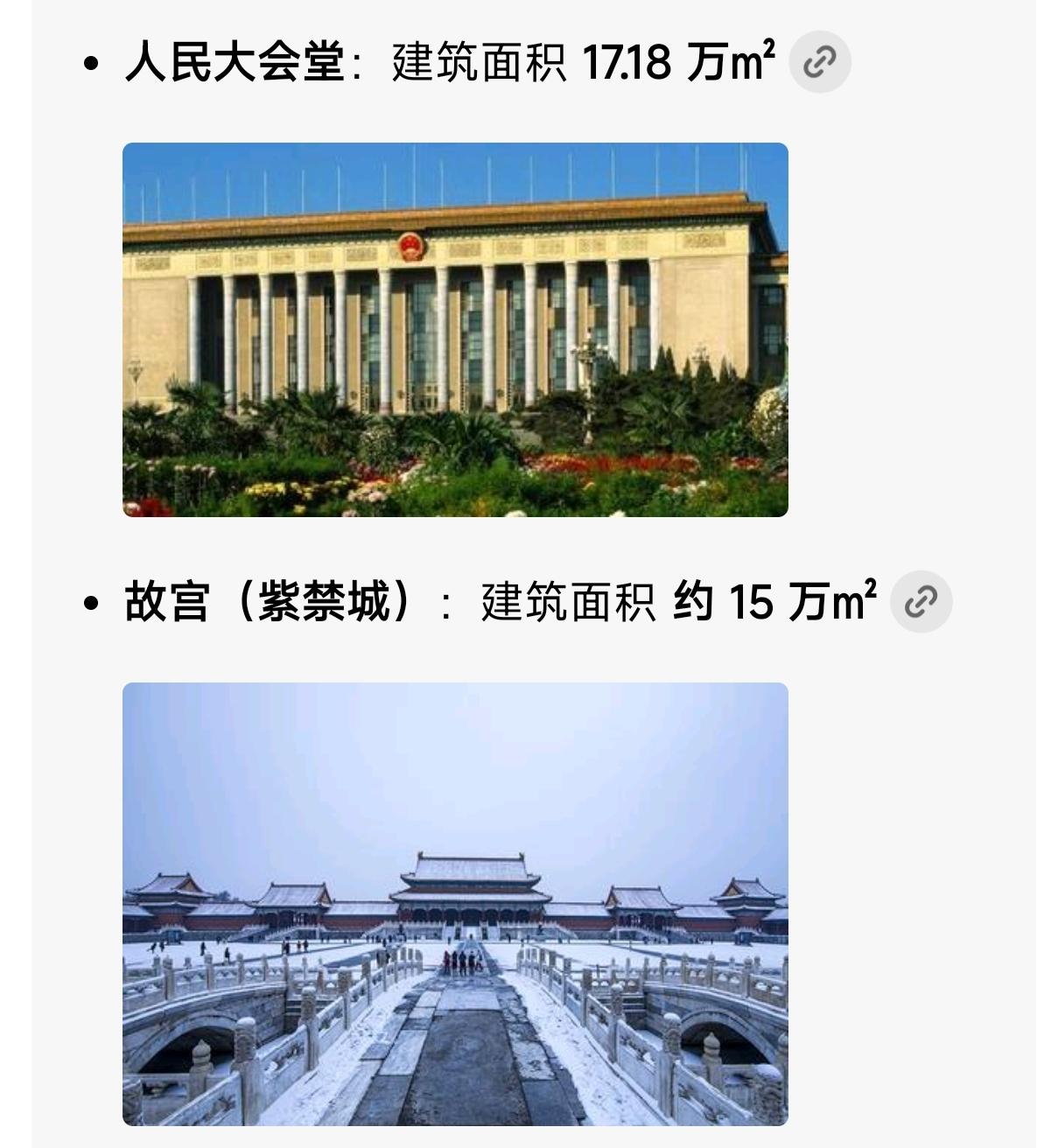 真是无奇不有！人民大会堂的建筑面积居然比故宫大很多，而故宫的占地面积却是人民大会