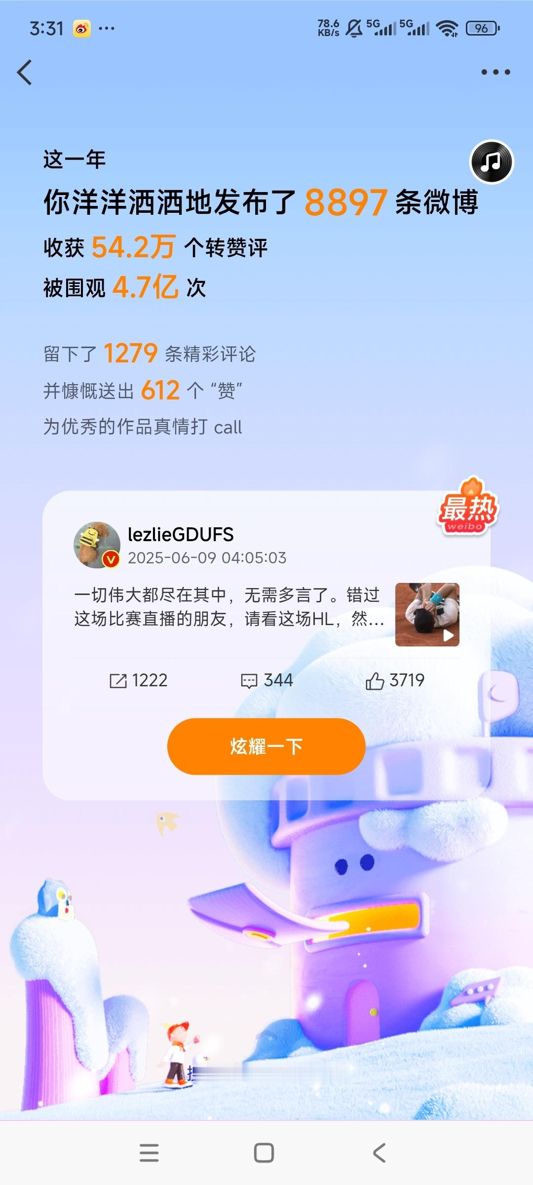 微博年度报告 又度过了高产似母猪的一年，一年比一年更能产 请图2中互动量前三的朋