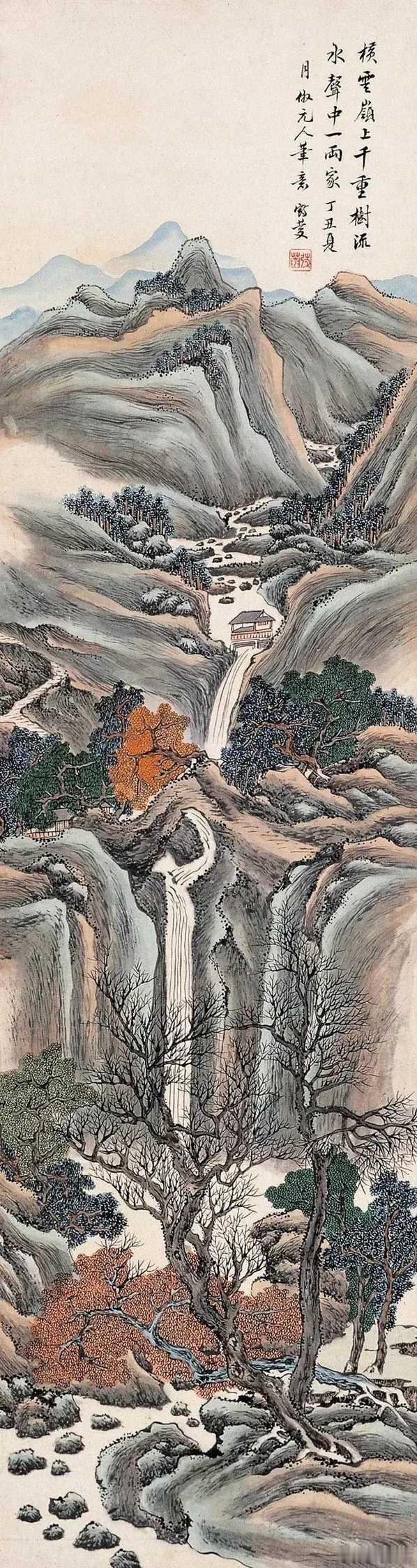 顾鹤庆山水画。顾鹤庆，清代乾隆年间书画家。山水画取材江苏镇江一代风貌，擅画柳，能