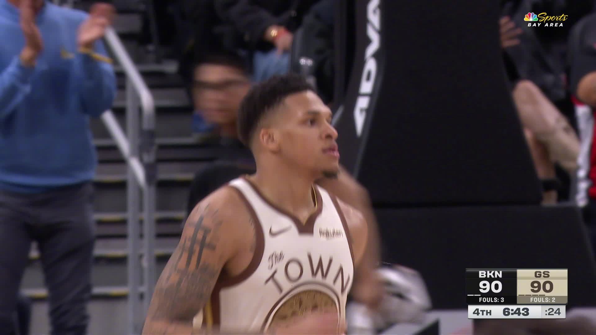 理查德侧翼三分，帮助比分反超对手，燃爆全场🔥勇士93:90篮网。篮网vs勇士