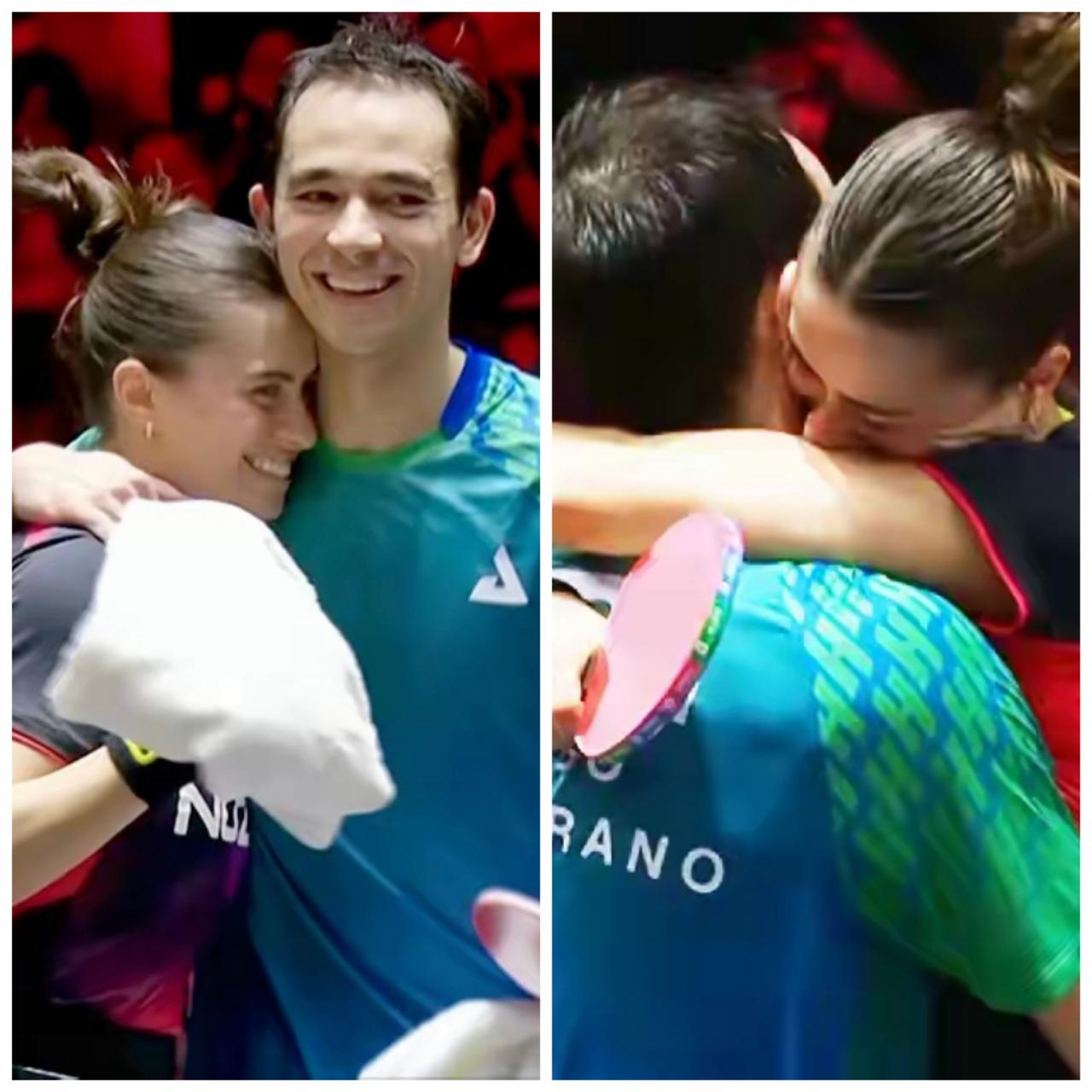 雨果/高桥.布鲁娜3:0战胜韩国组合林钟勋/申裕斌获得混双冠军。

这对恋人喜激