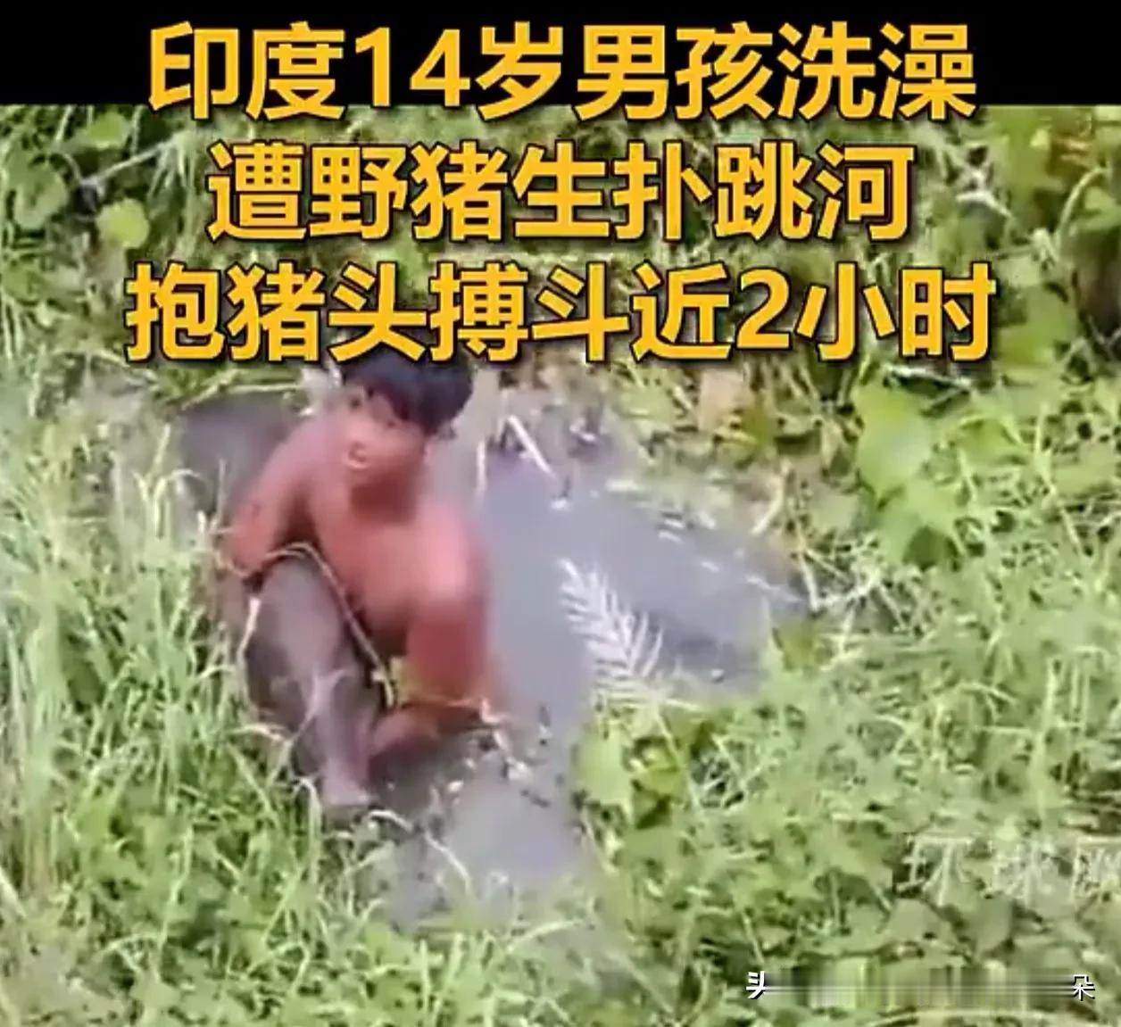 印度14岁男孩河边洗澡遭野猪袭击，搏斗2小时抱住猪头将其反杀！

近日，印度奥里