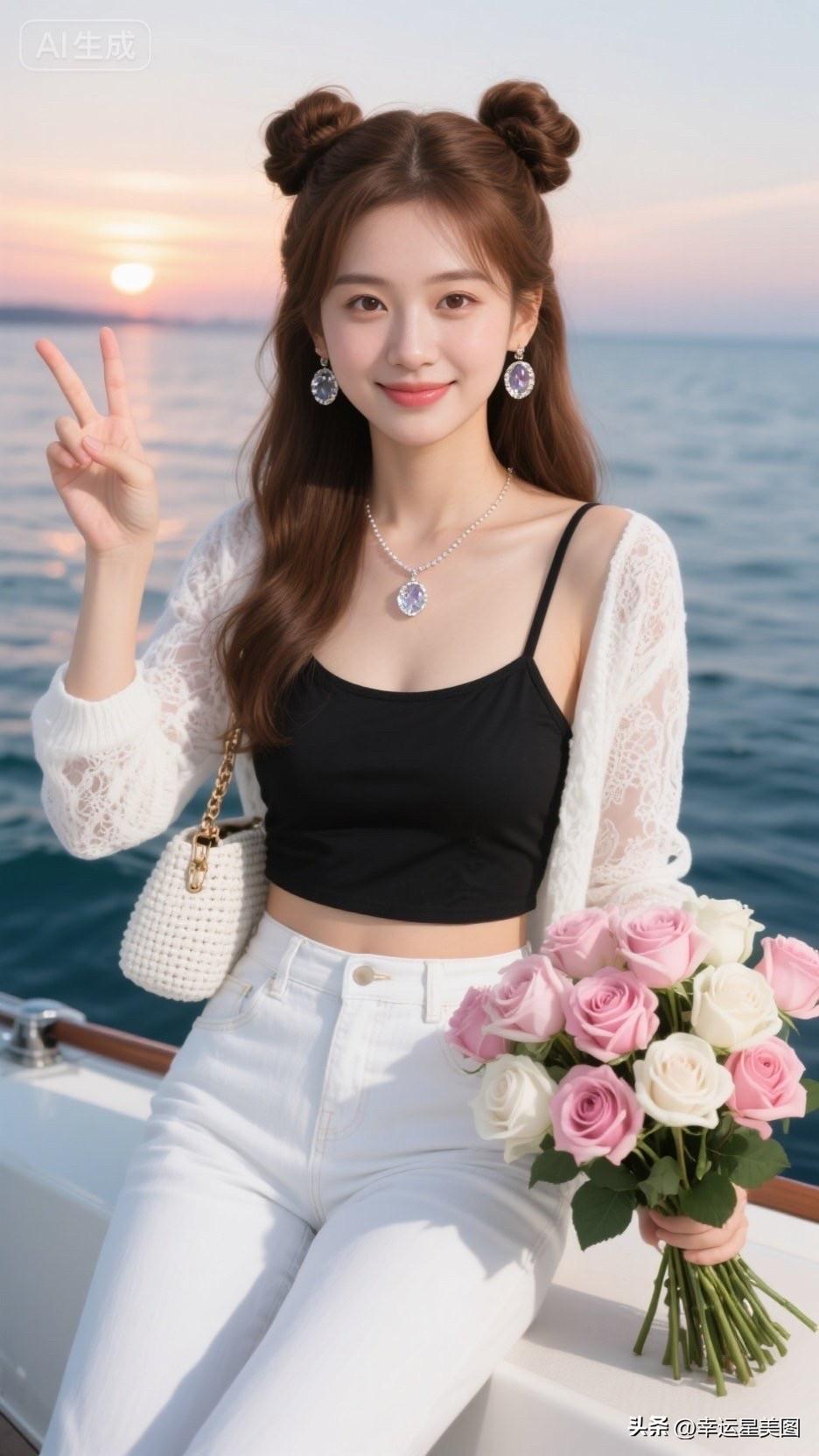 海边少女与花束的浪漫邂逅🌊💐🌸