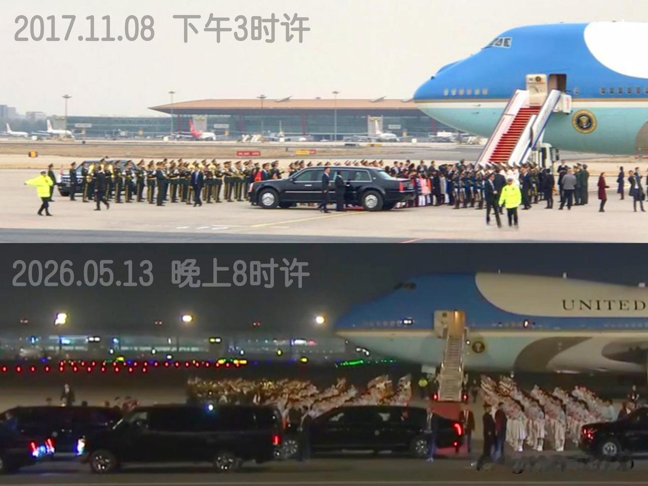 时隔8年半，美国总统专机再次降落于首都国际机场。
此刻，北京欢迎您！