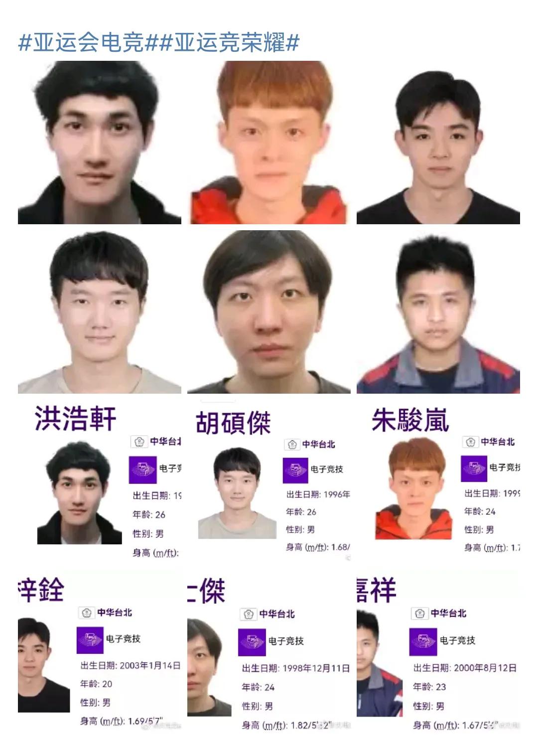 中国台湾代表队证件照，哈哈哈，莫名的喜感，其中卡萨和Fofo是不是打完比赛回俱乐