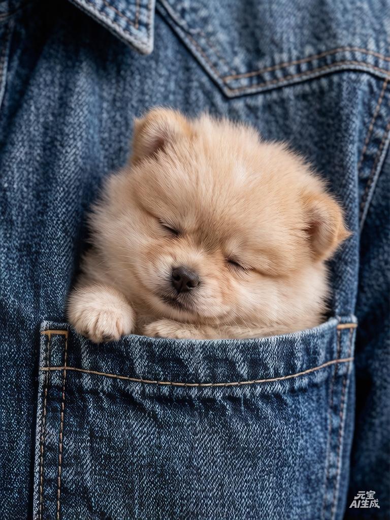 “萌宠探秘：小奶狗藏在牛仔裤口袋里”🐾💙🐾那天，阳光正好，我如往常一样出门