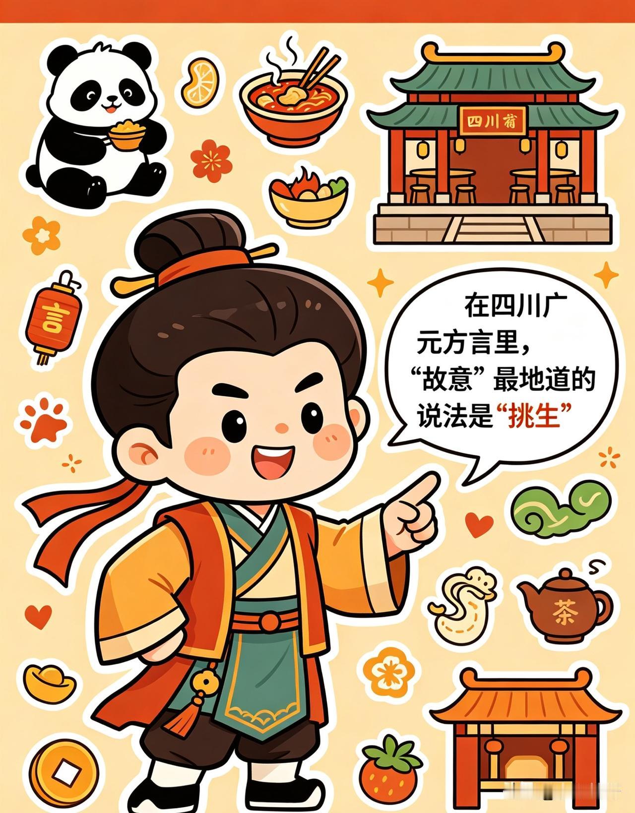 在四川广元话讲“故意、存心”最正宗：挑生（tiāo sēn）
例句：你莫挑生惹他