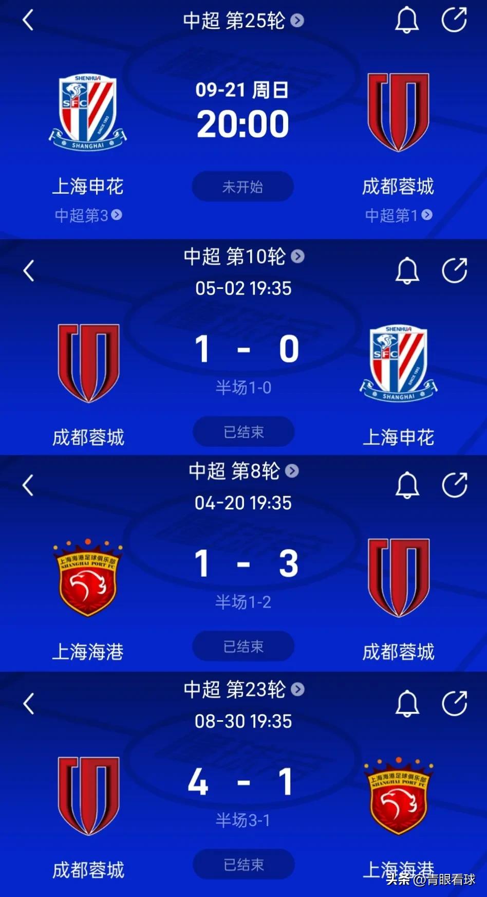 下轮联赛，申花必须战胜成都，这是为了申花自己，也是为了兄弟海港，更是为了整个上海