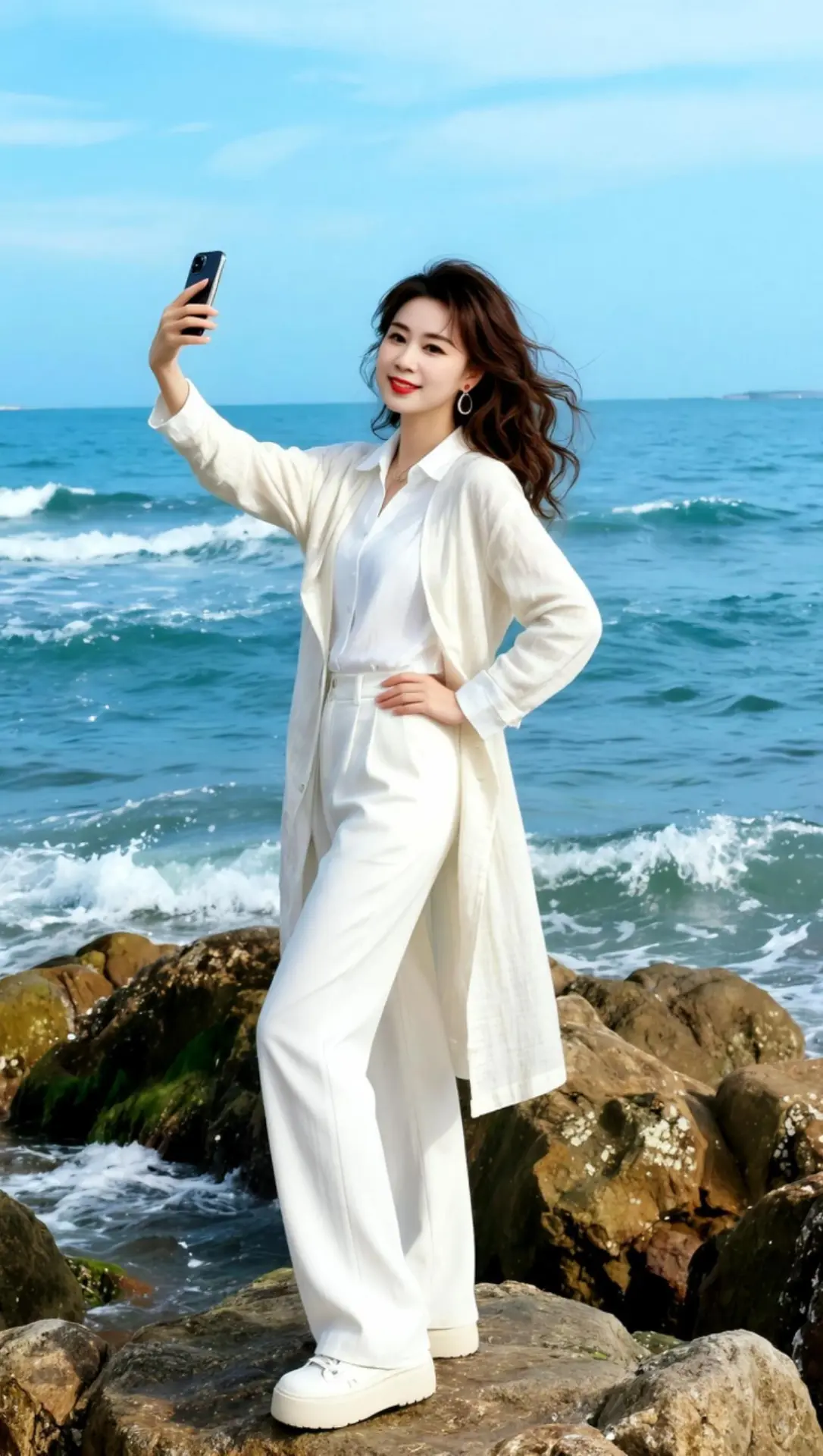 AI海滨自拍风 ai创作
