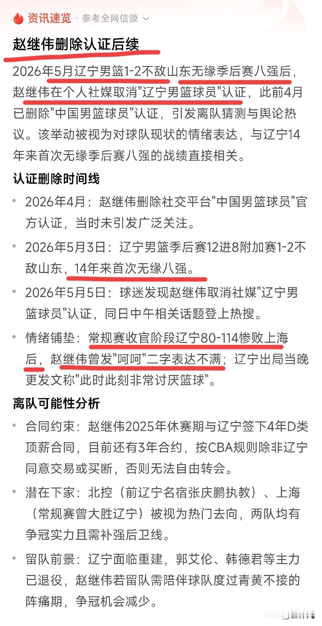 辽宁男篮赵继伟取消认证的原因是什么？

大概率还是被山东队淘汰所致，再就是辽宁队