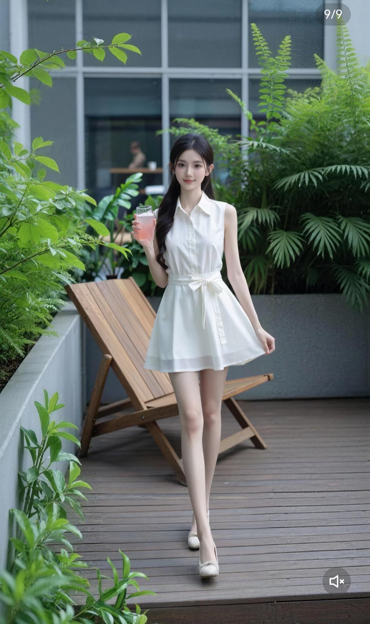 清甜干净初恋感美女🌿
她有着一头柔顺乌黑的长直发，眉眼精致清甜，五官温柔灵动，