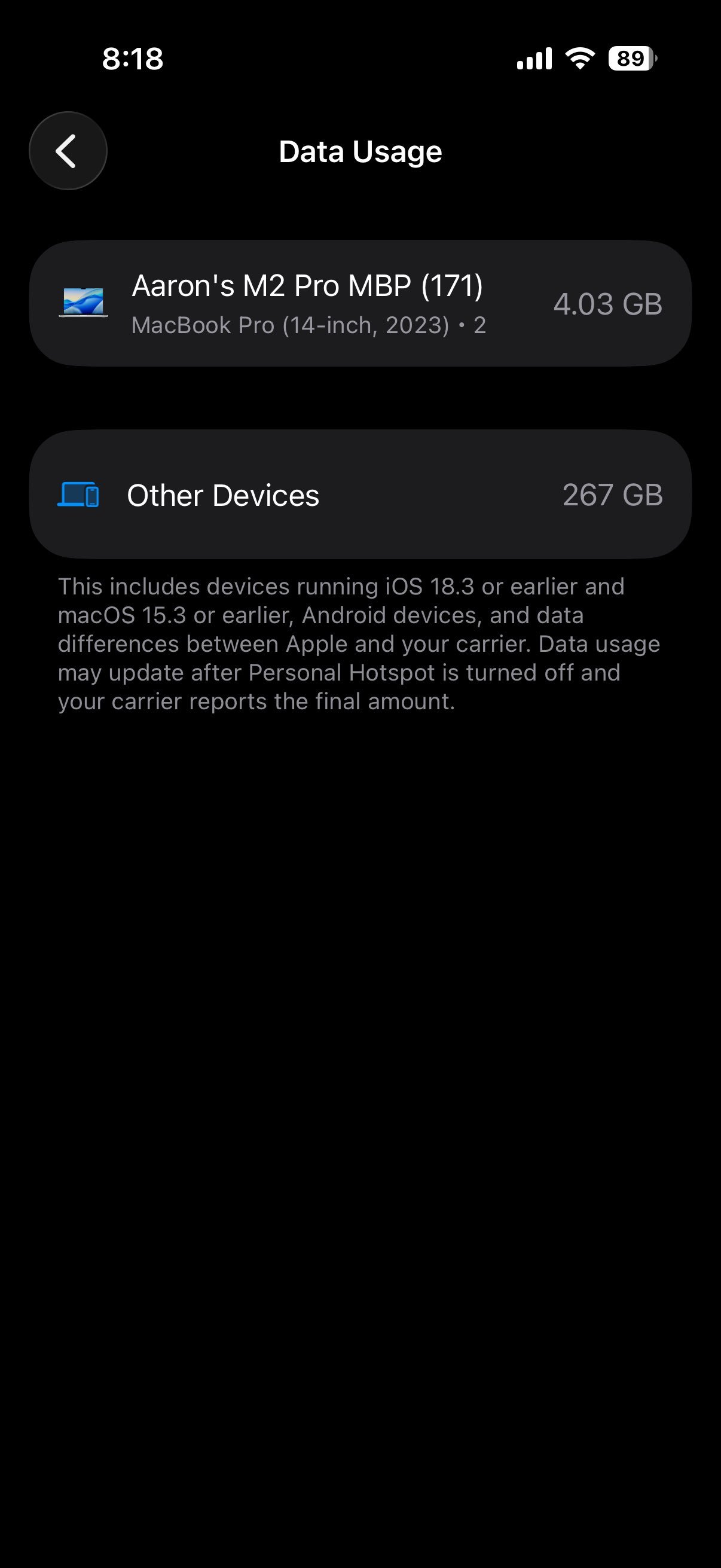 iOS 26.4 新增功能：热点数据使用情况：在个人热点设置中，你可以查看每个已