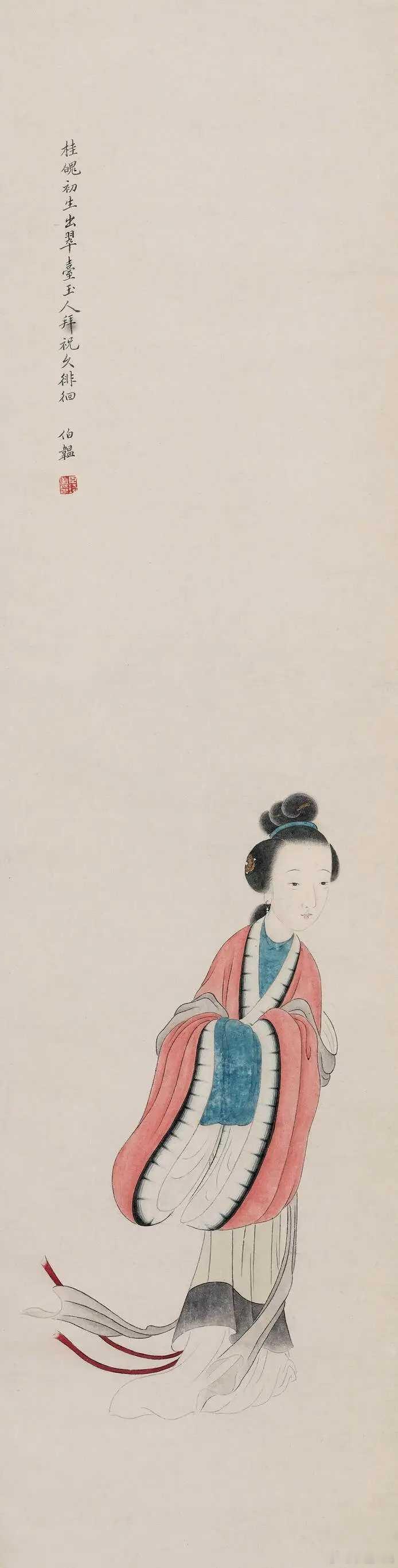 清 改琦绘画。改琦笔下的仕女总似从词卷中走出。《红楼梦图咏》里的黛玉，衣纹如游丝