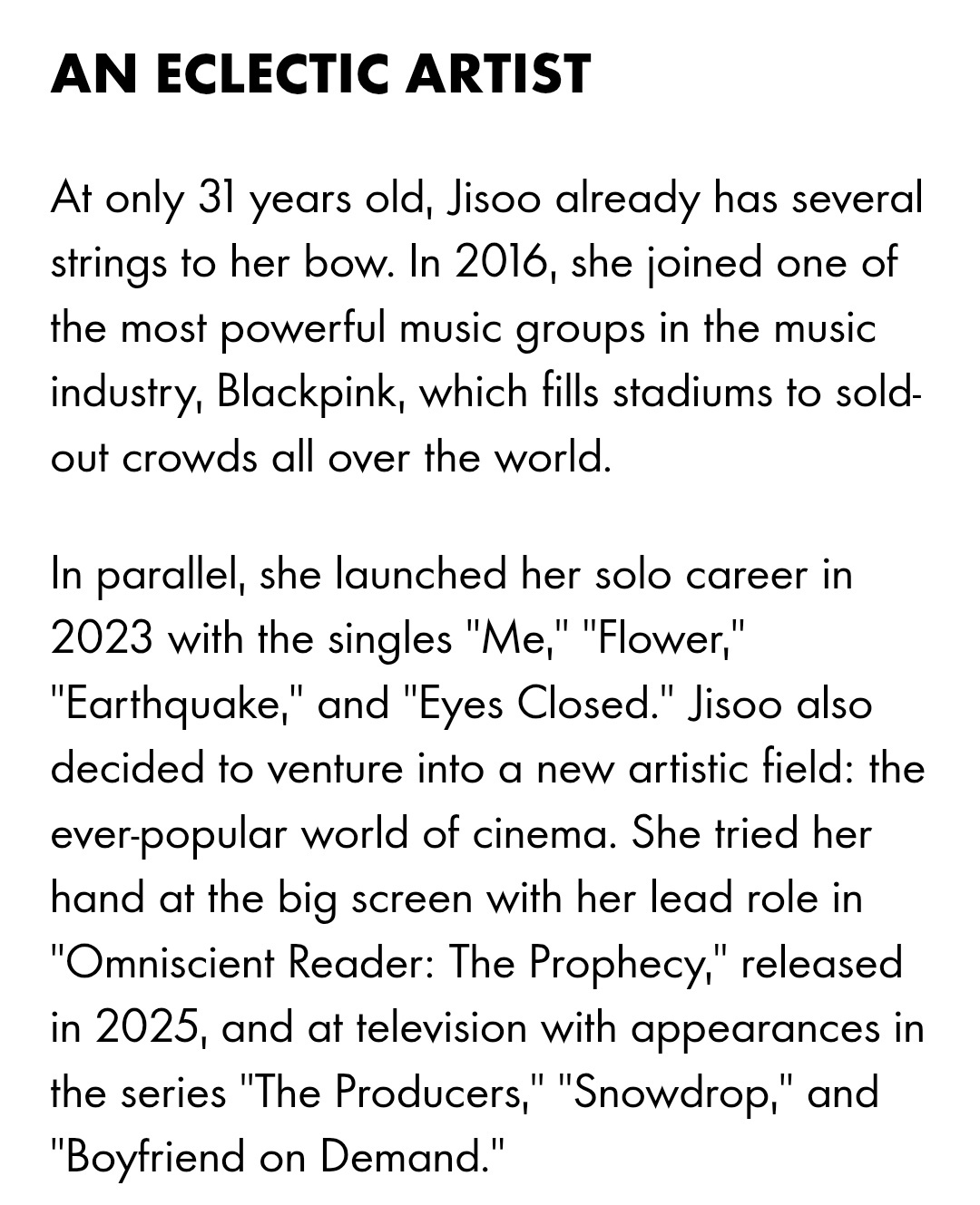 CNEWS France 关于 JISOO 的相关报道：“这位歌手兼演员将于本周