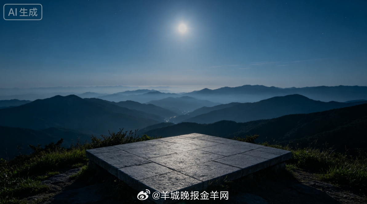 #晚安# 清浅月光铺满山顶平整石台，远山轮廓浸在朦胧银辉里，晚风褪去白日闷热，林