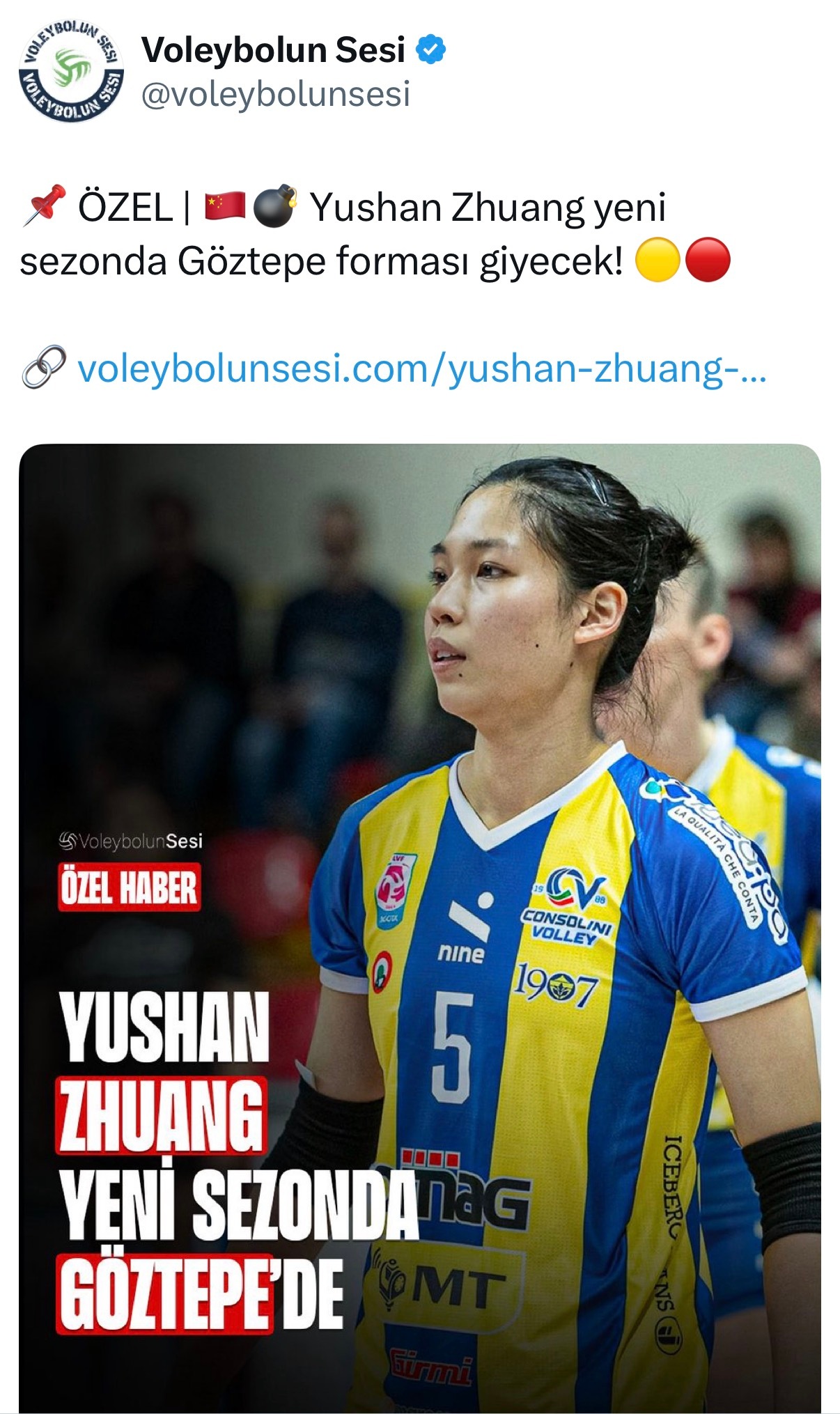 土媒报道 庄宇珊下赛季转会土超格兹特佩（本赛季常规赛排名第11） 