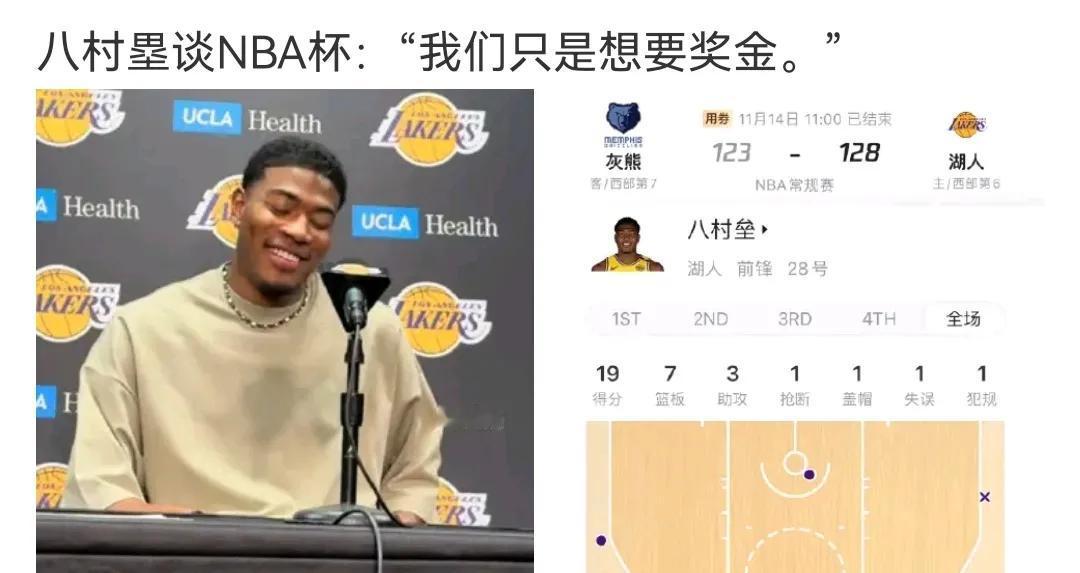 今年估计够呛了
没中锋替补，防守也不行了
八村塁谈NBA杯：我们只是想要奖金
正