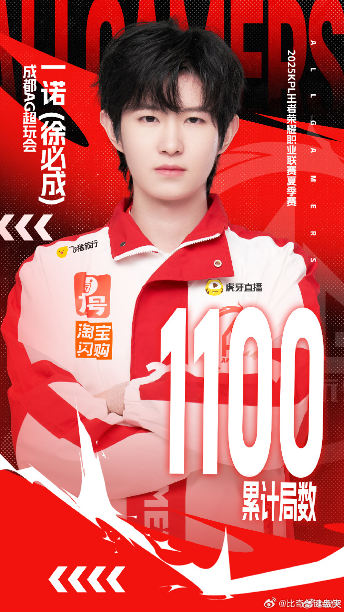 一诺达成1100总局数AG对战WB的第三局，一诺用公孙离拿下比赛的同时，还解锁了