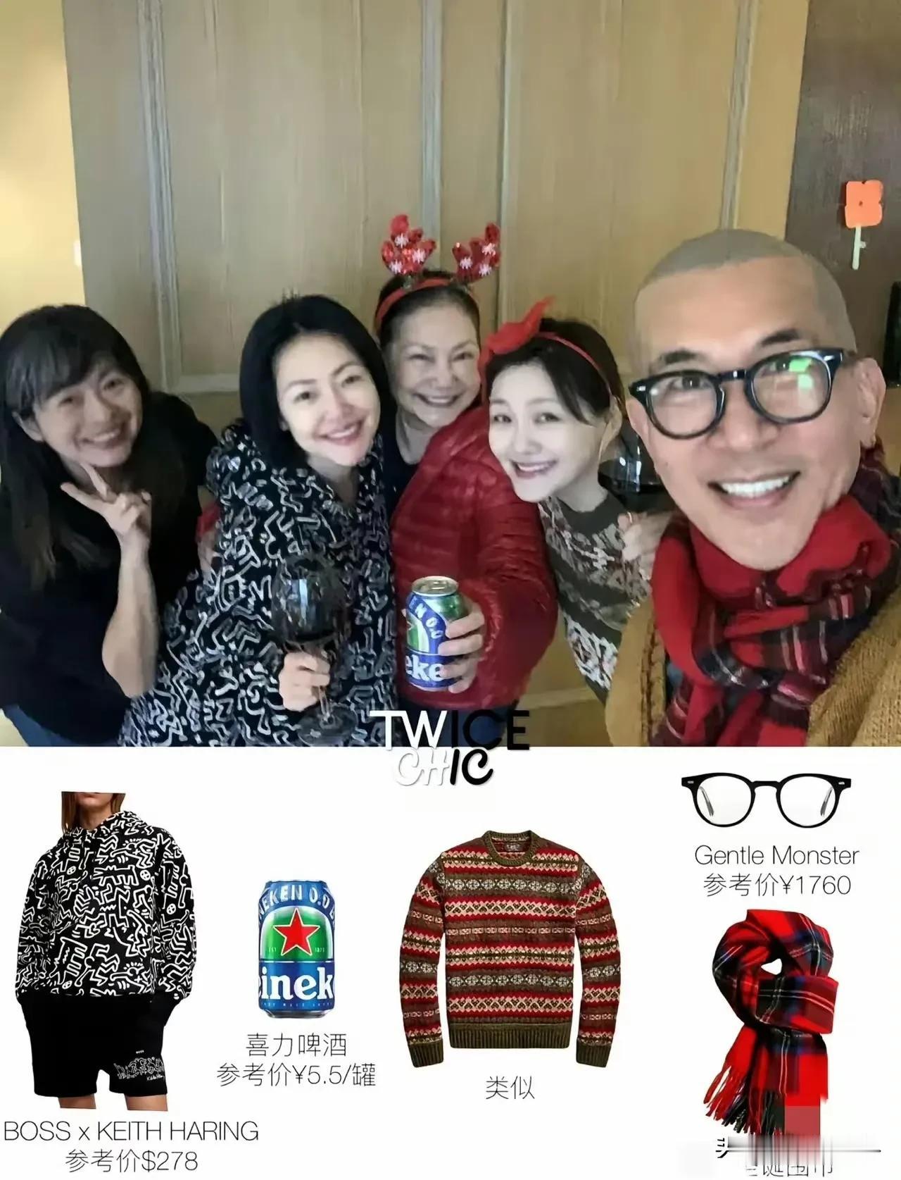 大S终于露面了！
小S晒平安夜全家福，一家人打扮的十分低调，许久未露面的大S看起