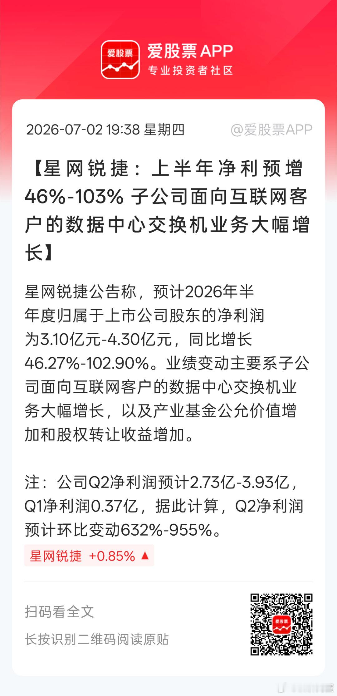 星网锐捷跟锐捷网络一起的。交换机企业二季度业绩爆发是比较明显。 